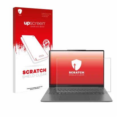 Front side of a product packaging with the brand logo upscreen. Next to it is the device Lenovo Yoga Pro 7 Gen 8 14" shown wit