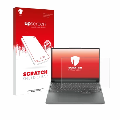 Front side of a product packaging with the brand logo upscreen. Next to it is the device Lenovo Legion Slim 5 14 shown with th