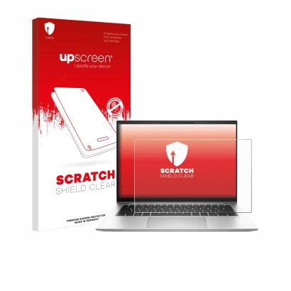 Front side of a product packaging with the brand logo upscreen. Next to it is the device HP EliteBook 845 G10 shown with the c