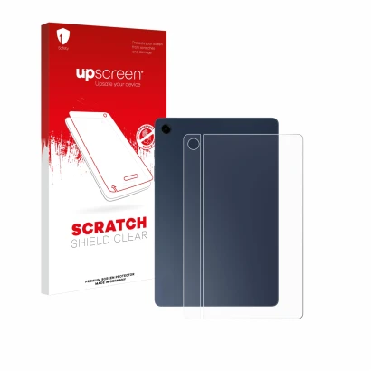 Front side of a product packaging with the brand logo upscreen. Next to it is the device Samsung Galaxy Tab A9 Plus 5G (Back) 