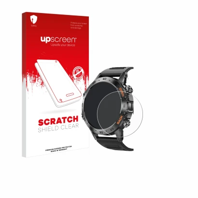 Front side of a product packaging with the brand logo upscreen. Next to it is the device Lemfo Smartwatch 1.39" shown with the