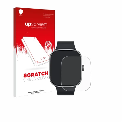 Front side of a product packaging with the brand logo upscreen. Next to it is the device Xiaomi Redmi Watch 4 shown with the c