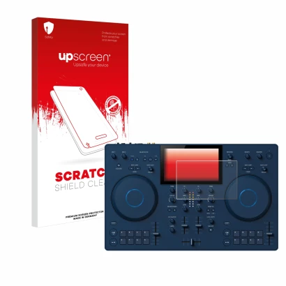 Front side of a product packaging with the brand logo upscreen. Next to it is the device AlphaTheta OMNIS-Duo shown with the c