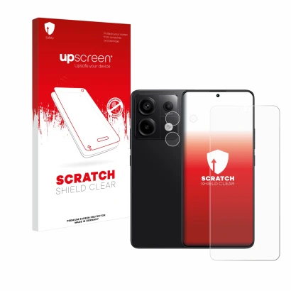 Front side of a product packaging with the brand logo upscreen. Next to it is the device Xiaomi Redmi Note 13 Pro 5G (Front+Ca