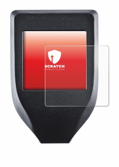 Image of the device Trezor Model T with a wide variety of screen protectors.