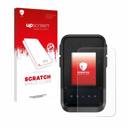 Front side of a product packaging with the brand logo upscreen. Next to it is the device Garmin eTrex Solar shown with the cor