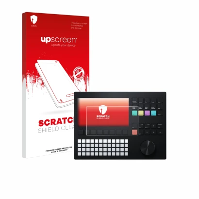 Front side of a product packaging with the brand logo upscreen. Next to it is the device Polyend Tracker shown with the corres
