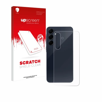 Front side of a product packaging with the brand logo upscreen. Next to it is the device Samsung Galaxy A55 5G (Back) shown wi