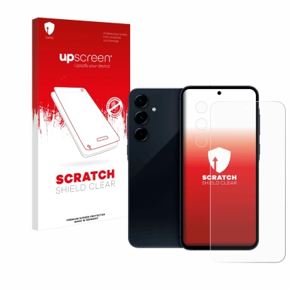 Front side of a product packaging with the brand logo upscreen. Next to it is the device Samsung Galaxy A35 5G (Front+Camera)