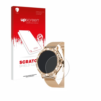 Front side of a product packaging with the brand logo upscreen. Next to it is the device walkbee Smartwatch 1.3" (round) shown