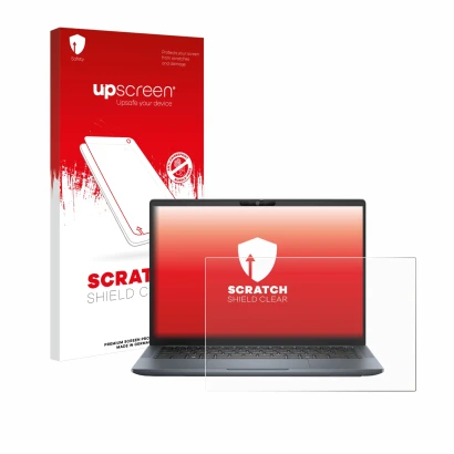 Front side of a product packaging with the brand logo upscreen. Next to it is the device Dell Latitude 7350 Laptop shown with 