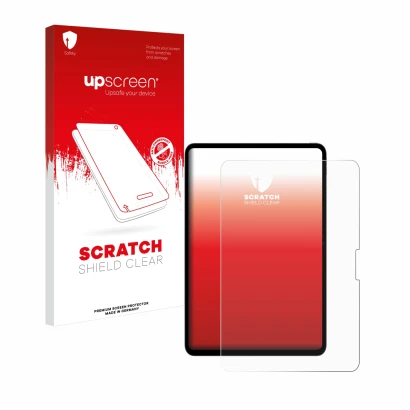 Front side of a product packaging with the brand logo upscreen. Next to it is the device Apple iPad Pro 13" 2024 shown with th