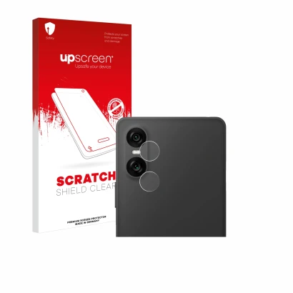 Front side of a product packaging with the brand logo upscreen. Next to it is the device Sony Xperia 10 VI (ONLY Camera Lens) 