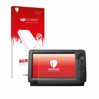 Front side of a product packaging with the brand logo upscreen. Next to it is the device Lowrance HOOK Reveal 9 shown with the