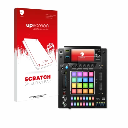 Front side of a product packaging with the brand logo upscreen. Next to it is the device Pioneer DJS -1000 shown with the corr