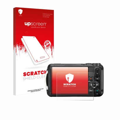 Front side of a product packaging with the brand logo upscreen. Next to it is the device Ricoh Pentax WG-8 shown with the corr