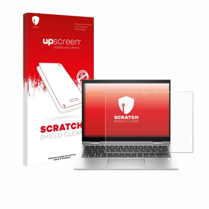Front side of a product packaging with the brand logo upscreen. Next to it is the device HP Elite x360 830 G11 2-in-1 shown wi