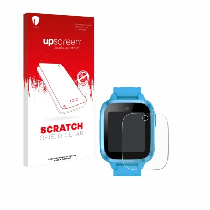 Front side of a product packaging with the brand logo upscreen. Next to it is the device Xplora Kidzi Watch shown with the cor