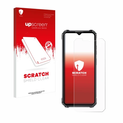 Front side of a product packaging with the brand logo upscreen. Next to it is the device Oukitel WP28E shown with the correspo
