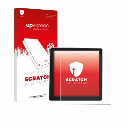 Front side of a product packaging with the brand logo upscreen. Next to it is the device Shelly Wall Display shown with the co