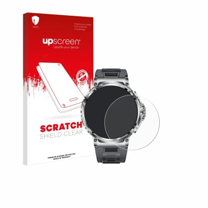 Front side of a product packaging with the brand logo upscreen. Next to it is the device Smartwatch V69 1.85" shown with the c