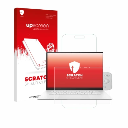 Front side of a product packaging with the brand logo upscreen. Next to it is the device ASUS ZenBook S 16 shown with the corr