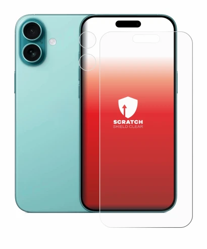 Image of the device Apple iPhone 16 Plus (Front+Camera) with a wide variety of screen protectors.