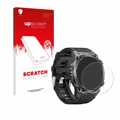 Front side of a product packaging with the brand logo upscreen. Next to it is the device Dekelife G55 1.46" shown with the cor