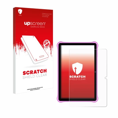 Front side of a product packaging with the brand logo upscreen. Next to it is the device Blackview Tab A7 Kids shown with the
