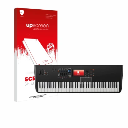 Front side of a product packaging with the brand logo upscreen. Next to it is the device Yamaha MODX8+ shown with the correspo