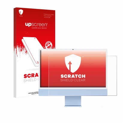 Front side of a product packaging with the brand logo upscreen. Next to it is the device Apple iMac 24" M4 2024 shown with the