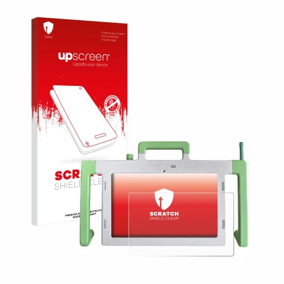 Front side of a product packaging with the brand logo upscreen. Next to it is the device Telemarie Tablet 10.1" shown with the