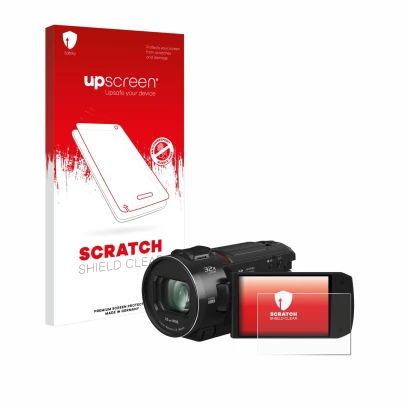 Front side of a product packaging with the brand logo upscreen. Next to it is the device Panasonic HC-VX3 shown with the corre