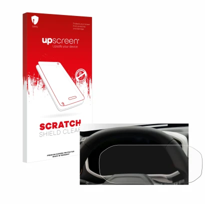 Front side of a product packaging with the brand logo upscreen. Next to it is the device Dacia Duster Tacho (2024) shown with