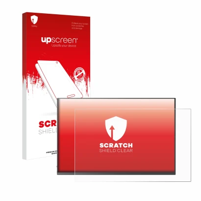 Front side of a product packaging with the brand logo upscreen. Next to it is the device Uperfect UGame K118 18" shown with th