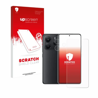Front side of a product packaging with the brand logo upscreen. Next to it is the device Xiaomi Redmi Note 14 (Front+Camera) s