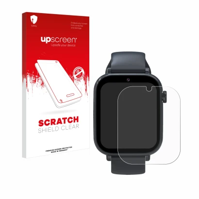 Front side of a product packaging with the brand logo upscreen. Next to it is the device Forever Kids Smartwatch shown with th