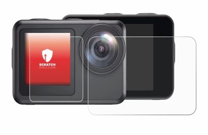 Image of the device Akaso Brave 7 LE with a wide variety of screen protectors.