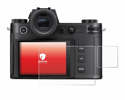 Image of the device Leica SL3-S (Display + top plate display) with a wide variety of screen protectors.