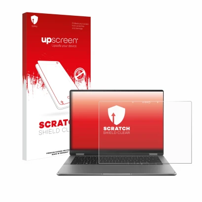Front side of a product packaging with the brand logo upscreen. Next to it is the device ASUS Vivobook 14 Flip TP3407 shown wi