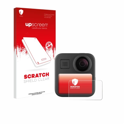 Front side of a product packaging with the brand logo upscreen. Next to it is the device GoPro Max (2025) shown with the corre