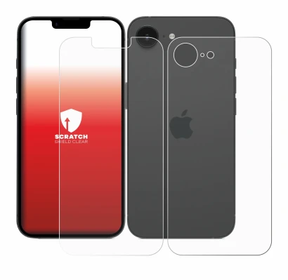 Image of the device Apple iPhone 16e (Front+Back) with a wide variety of screen protectors.