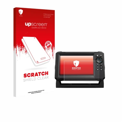 Front side of a product packaging with the brand logo upscreen. Next to it is the device Lowrance Eagle 7 shown with the corre