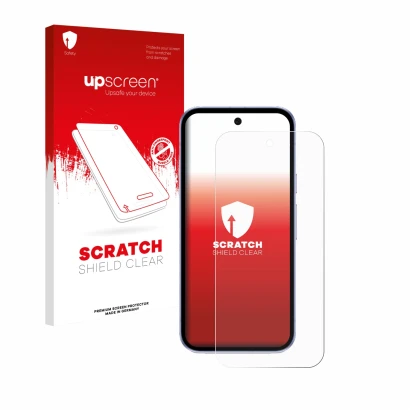 Front side of a product packaging with the brand logo upscreen. Next to it is the device Google Pixel 9a shown with the corres