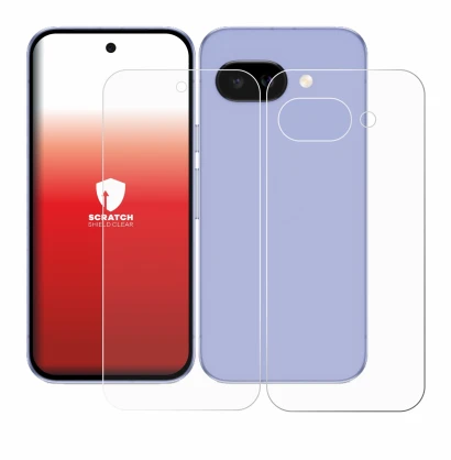 Image of the device Google Pixel 9a (Front+Back) with a wide variety of screen protectors.