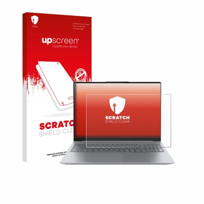 Front side of a product packaging with the brand logo upscreen. Next to it is the device Lenovo ThinkBook 16 Gen 8 shown with 