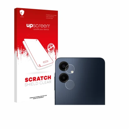 Front side of a product packaging with the brand logo upscreen. Next to it is the device Samsung Galaxy A06 5G (ONLY Camera Le