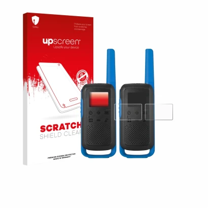 Front side of a product packaging with the brand logo upscreen. Next to it is the device Motorola TALKABOUT T62 shown with the