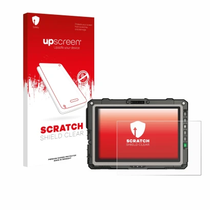 Front side of a product packaging with the brand logo upscreen. Next to it is the device Getac UX10 G3 shown with the correspo