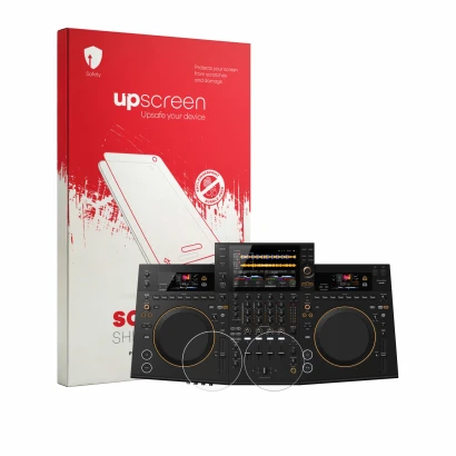 Front side of a product packaging with the brand logo upscreen. Next to it is the device Pioneer DJ OPUS-QUAD (Jog) shown with